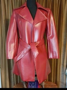 Vintage Open Front Belted Vinyl Jacket By World Fashions